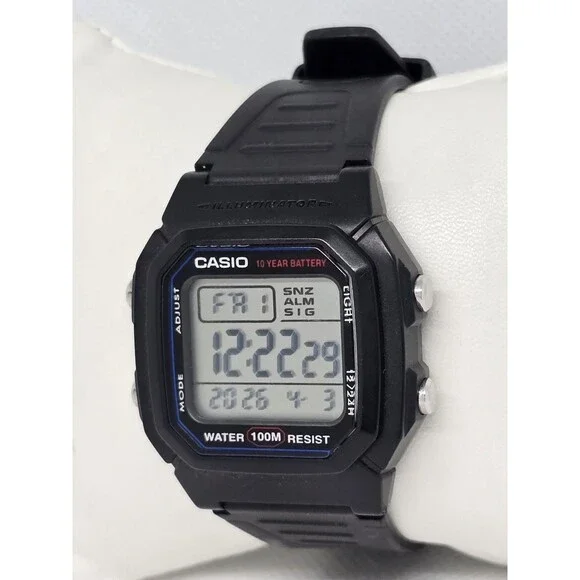 Men' Casio W800H 10 Year Battery Chronograph Resin Watch 100 Meter Alarm Date 14 - Picture 2 of 9